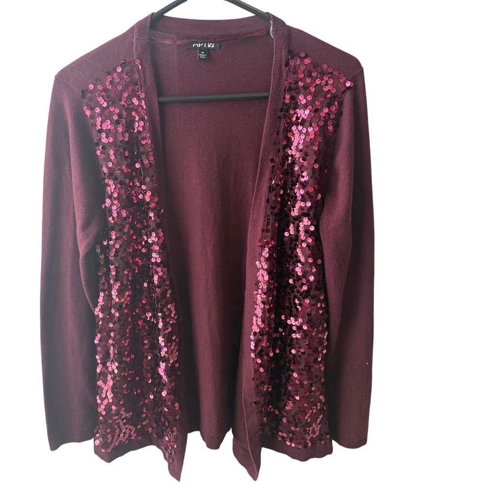Apt 9 burgundy sequin open front cardigan M party formal holiday Cotton